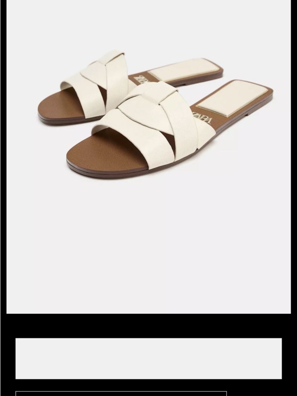 ZARA Cream Braided Slide Sandals with Brown Footbed